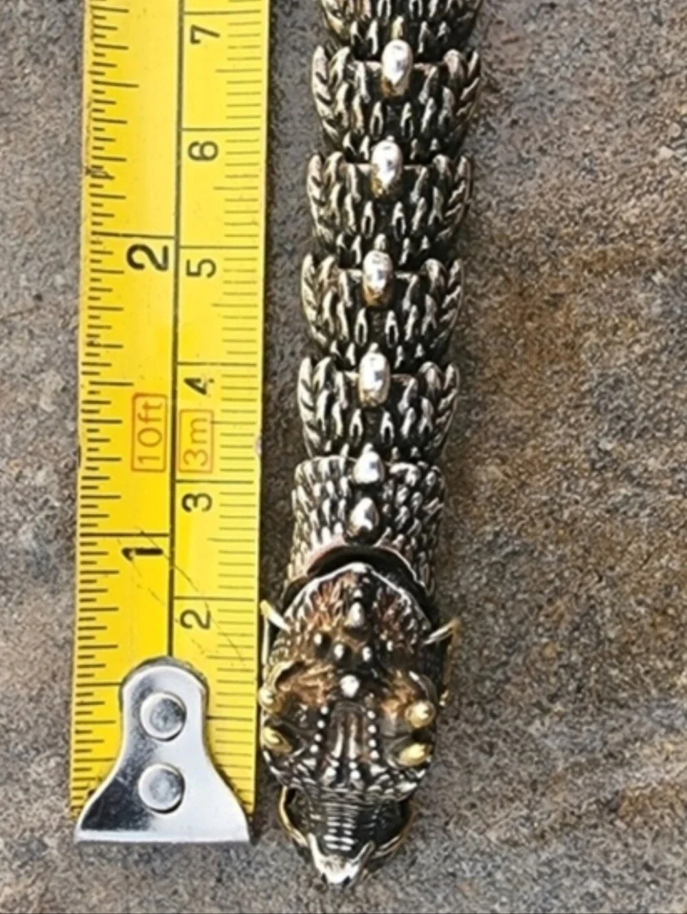 Men's Silver Dragon Head Chain Bracelet - Fashion Accessory Articulated Serpent - Picture 11 of 12